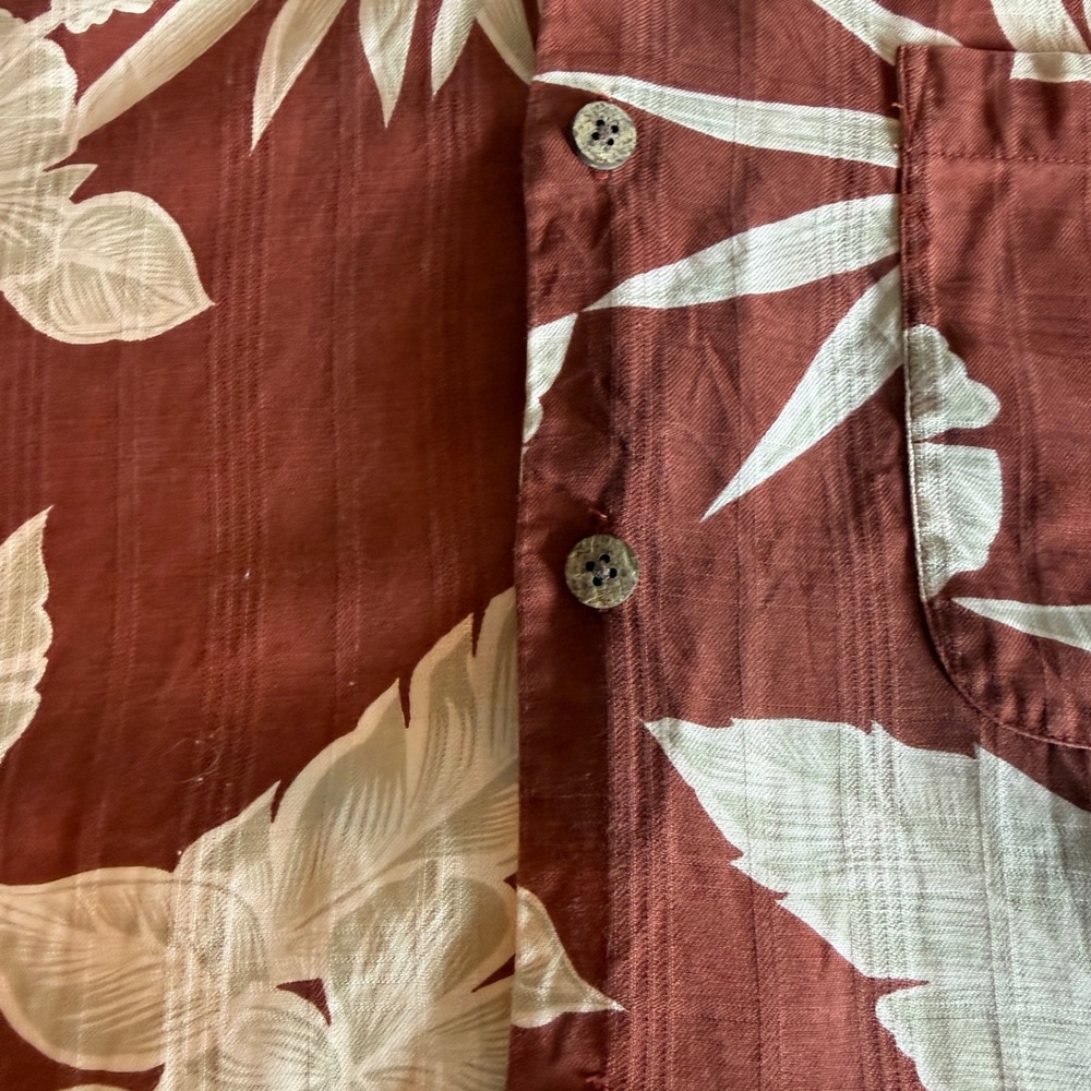 Vintage Tommy Bahama Red Mens Silk Tropical Floral Camp Shirt Rust Orange Medium - Picture 6 of 6